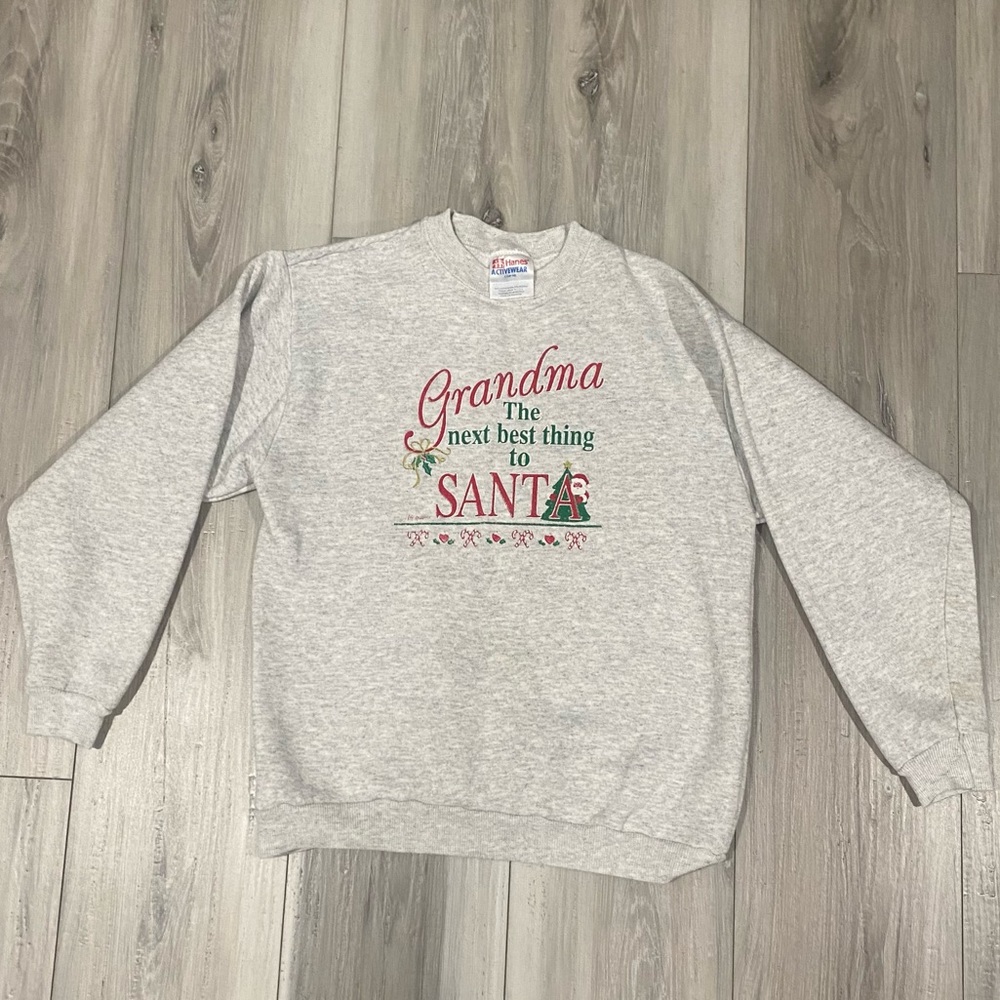 Vintage Hanes 90’s YOUTH Christmas Crewneck Grandma Granddaughter Sweater Size L